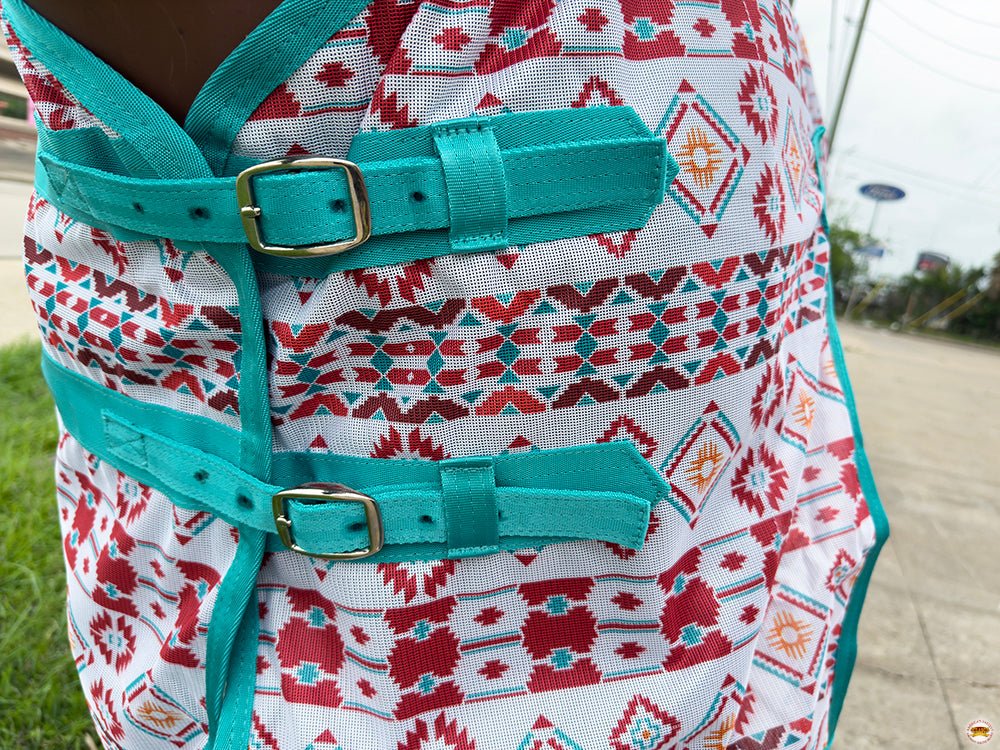 66 In - 84 In Hilason Horse Fly Sheet Uv Protect Mesh Bug Mosquito Summer White Aztec