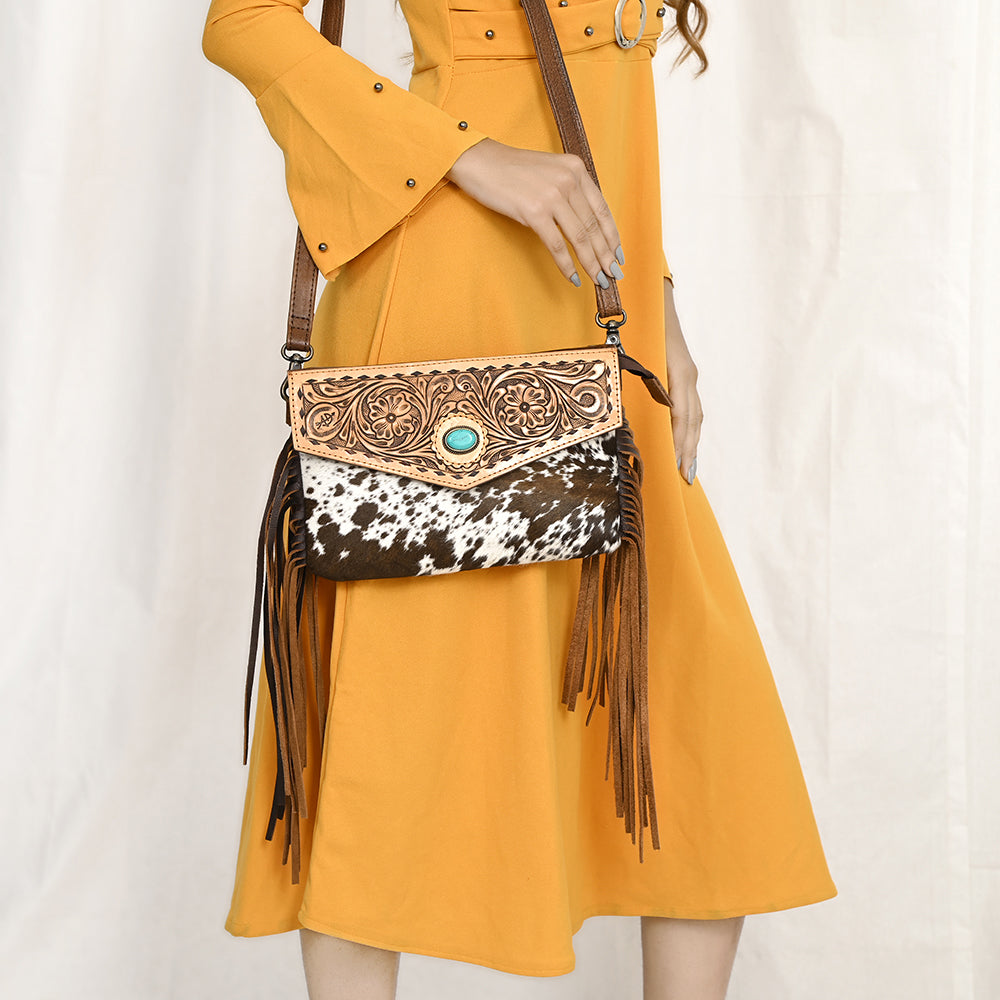 American Darling Adbg1484 Envelope Hand Tooled Hair-On Genuine Leather Women Bag Western Handbag Purse