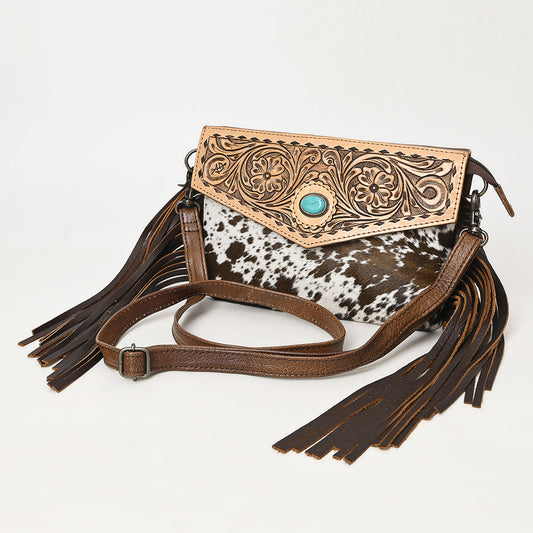 American Darling Adbg1484 Envelope Hand Tooled Hair-On Genuine Leather Women Bag Western Handbag Purse