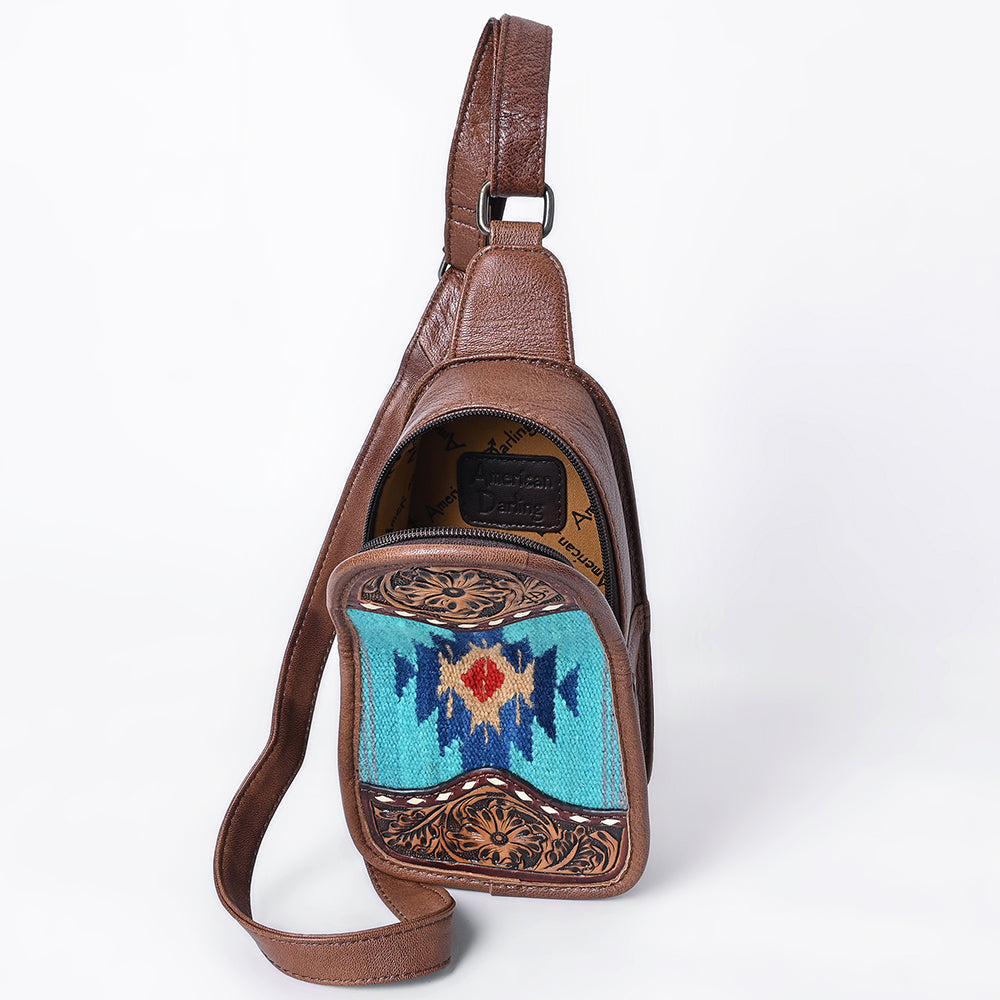 American Darling Sling Hand Tooled Upcycled Wool Genuine Leather Women Bag Western Handbag Purse