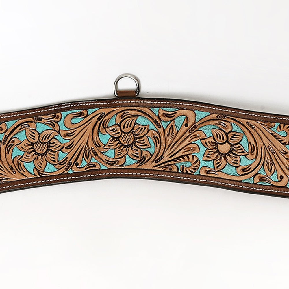 COMFYTACK Leather Horse Tripping Breast Collar Brown Floral Turquoise Inlay