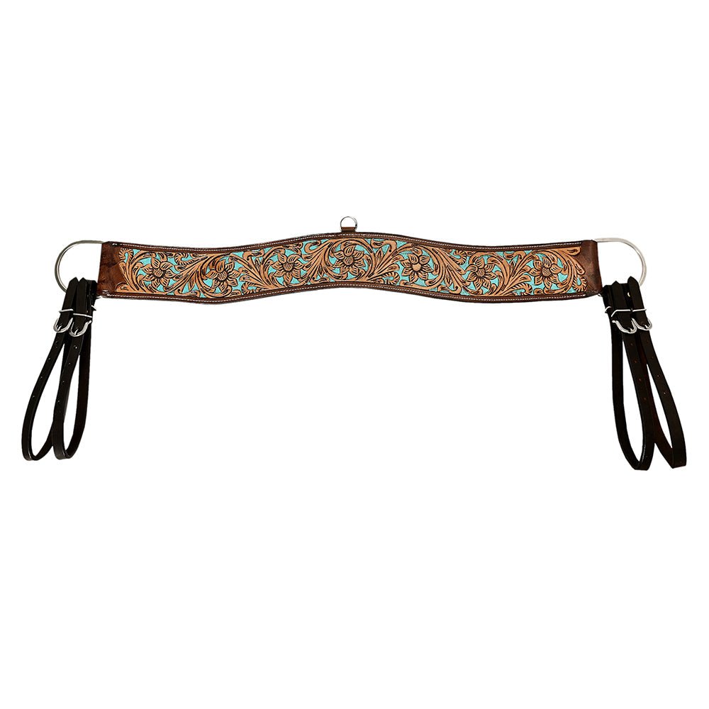 COMFYTACK Leather Horse Tripping Breast Collar Brown Floral Turquoise Inlay