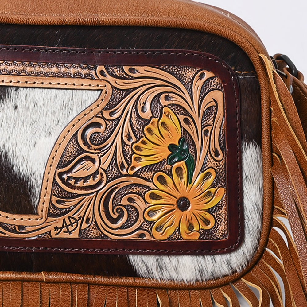 American Darling Adbg1524 Fanny Pack Hand Tooled Upcycled Wool Hair-On Genuine Leather Women Bag Western Handbag Purse