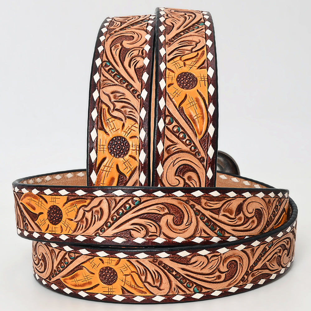 American Darling Hand Tooled Carved Unisex Genuine American Leather Belt Brown