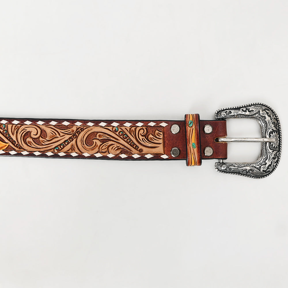 American Darling Hand Tooled Carved Unisex Genuine American Leather Belt Brown
