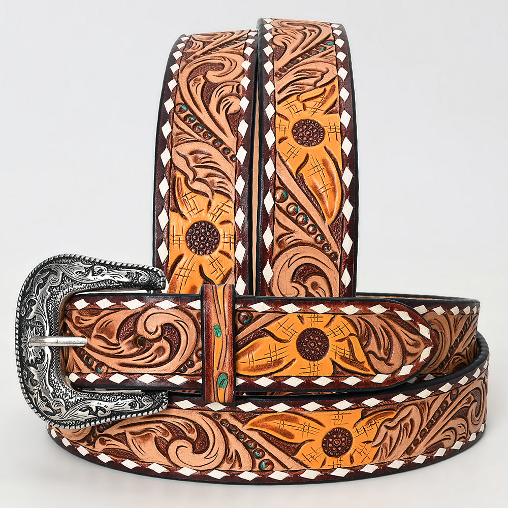 American Darling Hand Tooled Carved Unisex Genuine American Leather Belt Brown