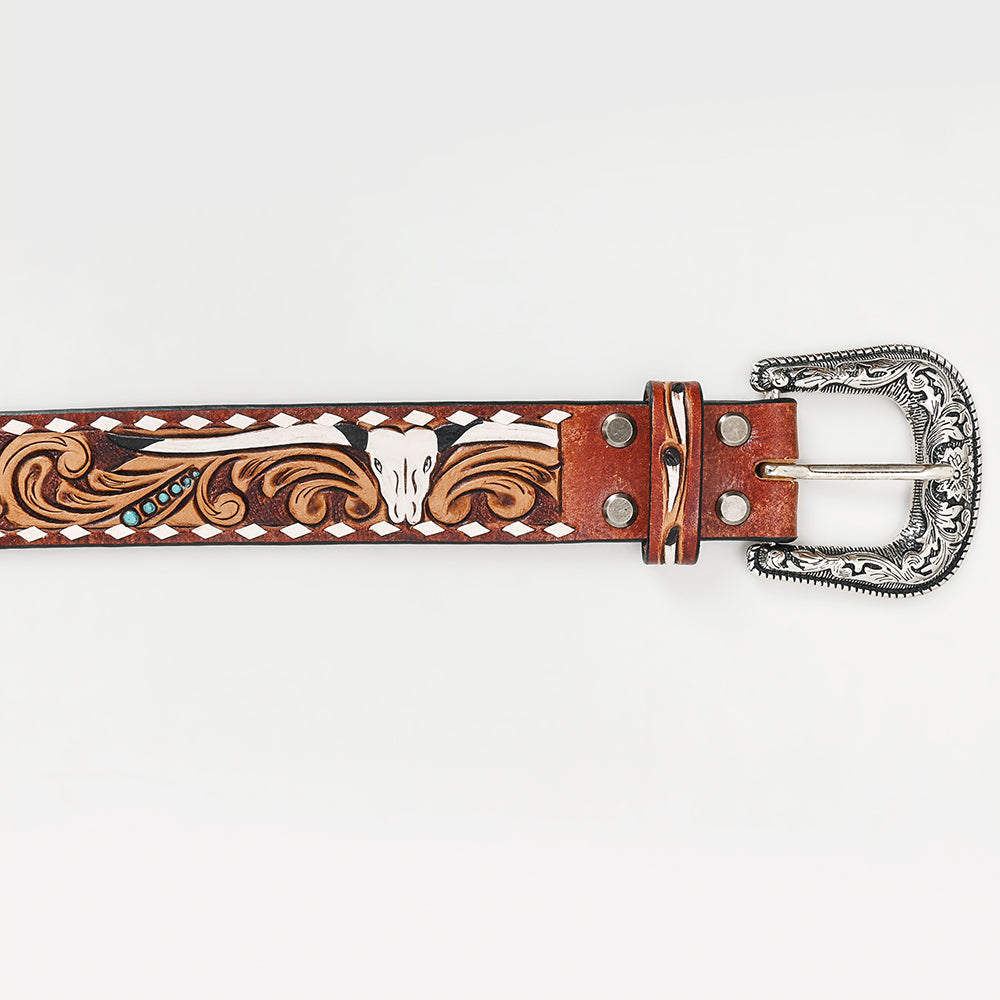 American Darling Hand Tooled Carved Unisex Genuine American Leather Belt Brown