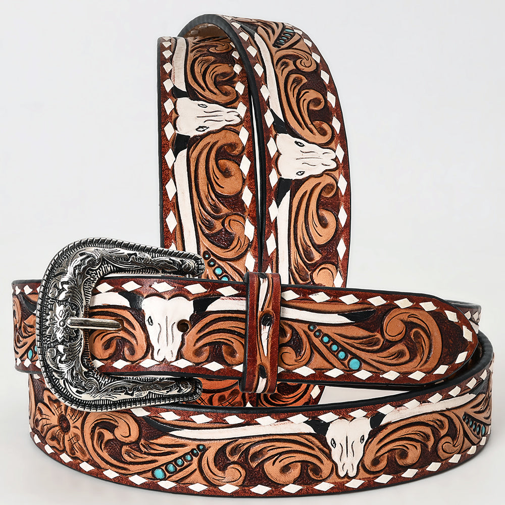 American Darling Hand Tooled Carved Unisex Genuine American Leather Belt Brown