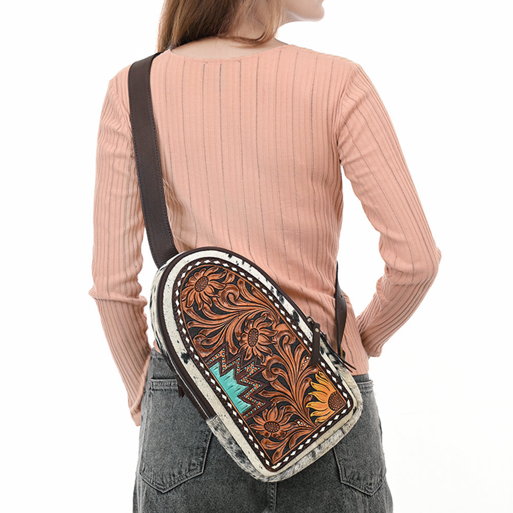 American Darling Sling Beautifully Hand Tooled Hair On Genuine Leather Women Bag Western Handbag Purse |