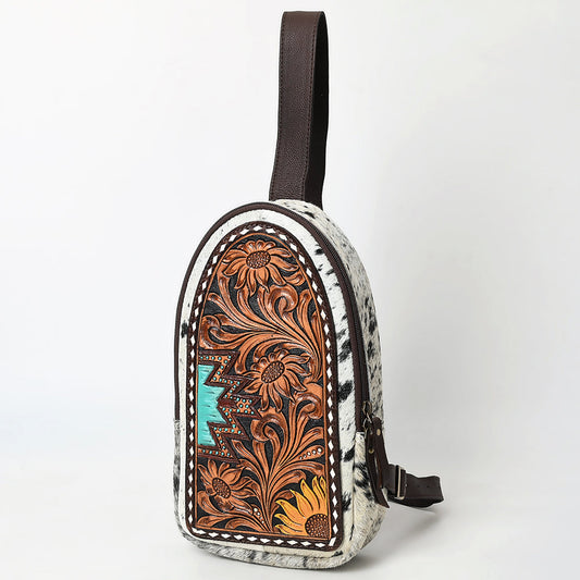 American Darling Sling Beautifully Hand Tooled Hair On Genuine Leather Women Bag Western Handbag Purse |