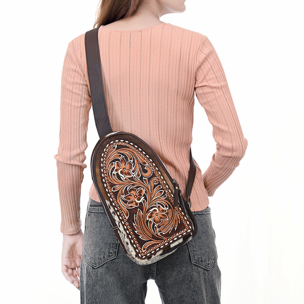 American Darling Sling Beautifully Hand Tooled Hair On Genuine Leather Women Bag Western Handbag Purse |