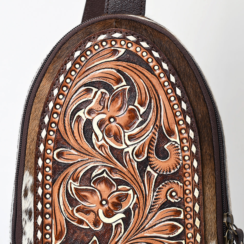 American Darling Sling Beautifully Hand Tooled Hair On Genuine Leather Women Bag Western Handbag Purse |
