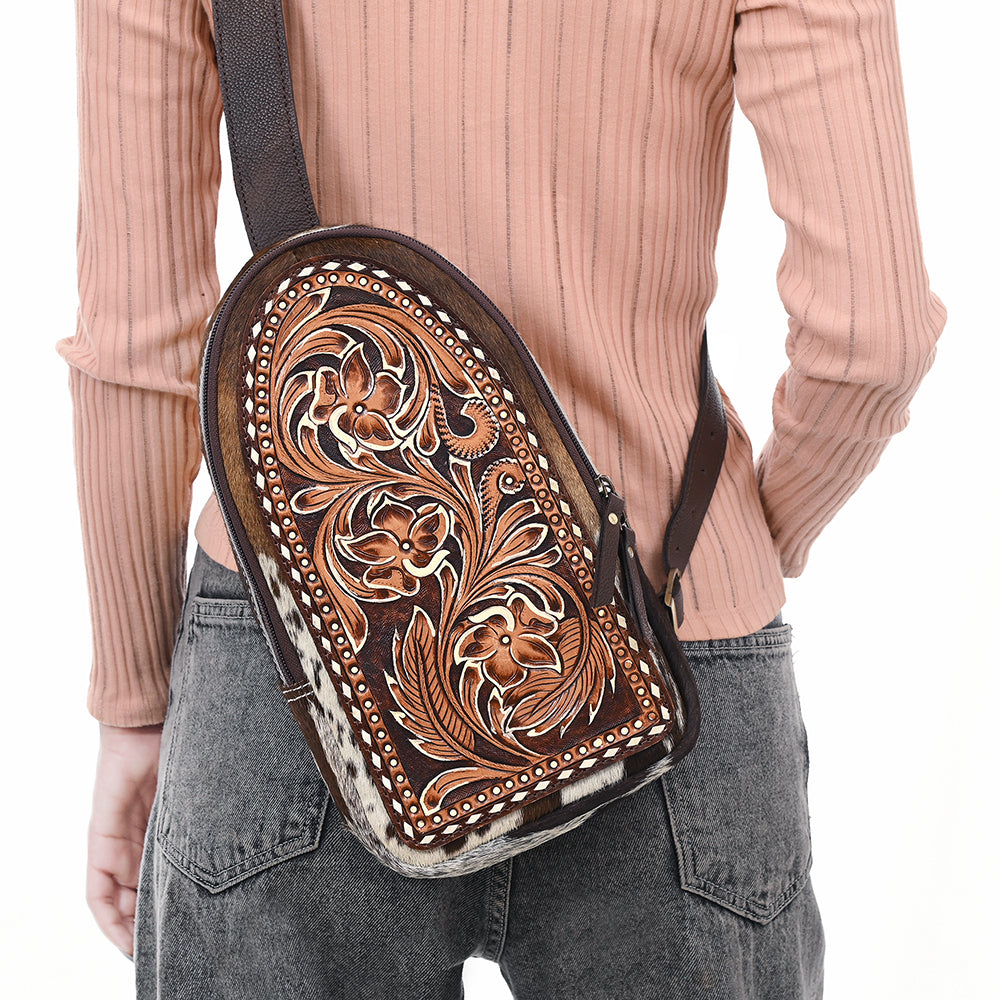 American Darling Sling Beautifully Hand Tooled Hair On Genuine Leather Women Bag Western Handbag Purse |