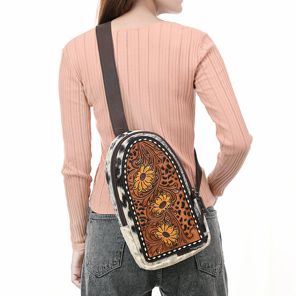 American Darling Sling Beautifully Hand Tooled Hair On Genuine Leather Women Bag Western Handbag Purse |