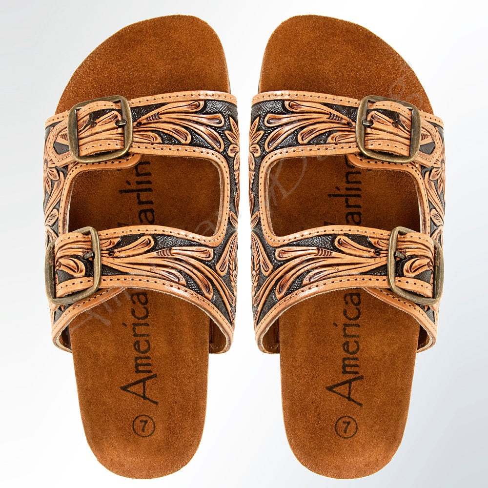 American Darling ADFTE103 Hand tooled carved genuine leather sandal footwear flip flop