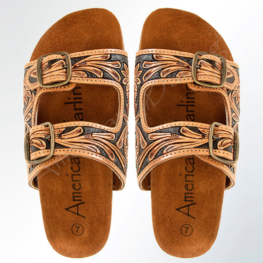 American Darling ADFTE103 Hand tooled carved genuine leather sandal footwear flip flop