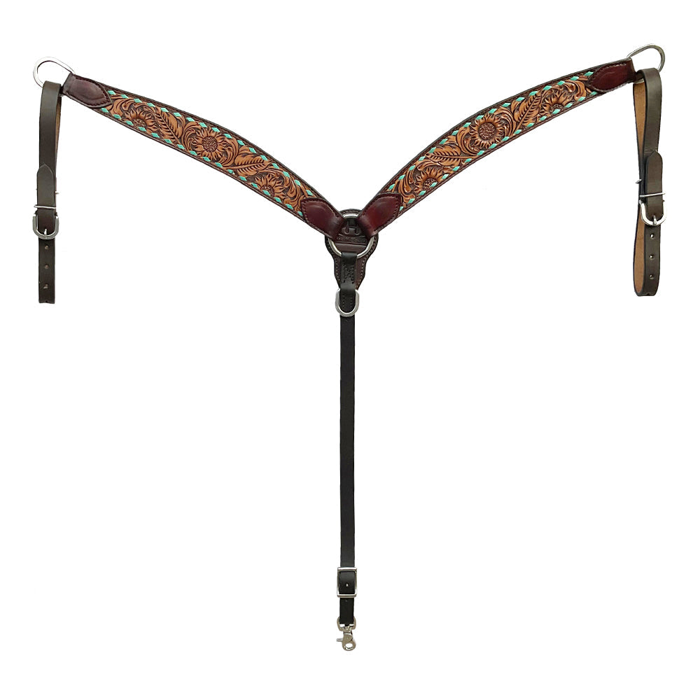 BAR H EQUINE Western Handtooled Leather Horse Headstall & Breast Collar Set