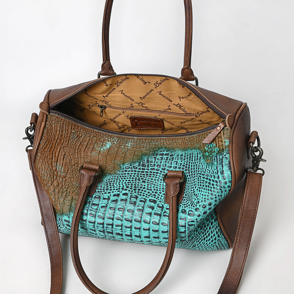 American Darling Adbg1562B Duffel Crocodile Embossed Genuine Leather Women Bag Western Handbag Purse
