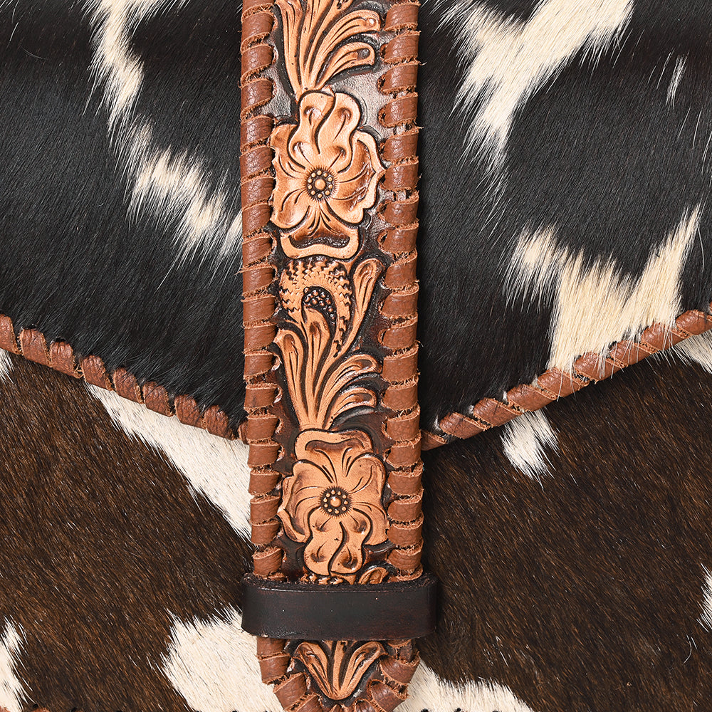 American Darling Hand Tooled  Hair On Genuine Suede Leather Clutch Bag | Tooled Travel Jewelry Case