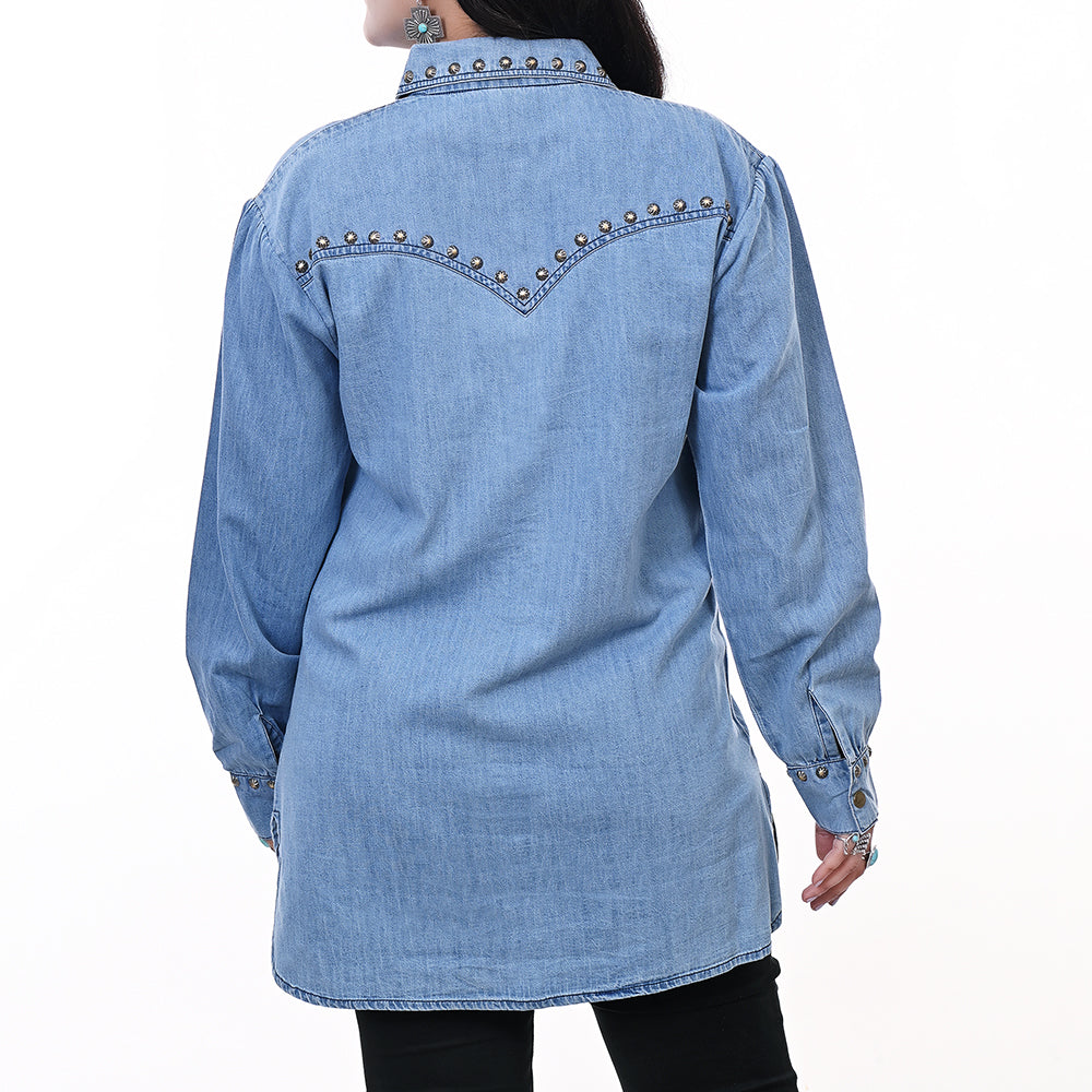 American Darling ADDR017 Denim Women shirt Jacket  Dress Tunic Ladies Girl Top Denim Blue