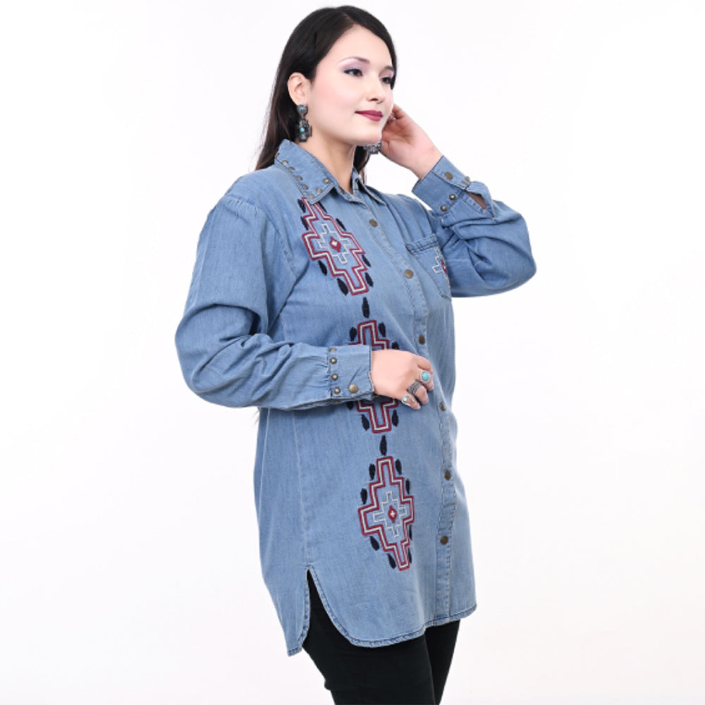 American Darling ADDR017 Denim Women shirt Jacket  Dress Tunic Ladies Girl Top Denim Blue