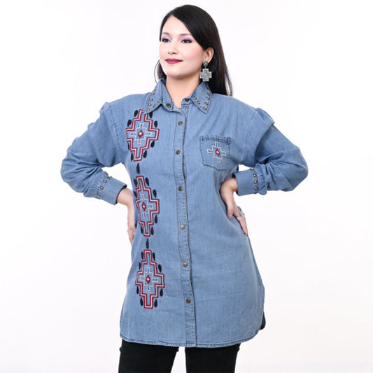 American Darling ADDR017 Denim Women shirt Jacket  Dress Tunic Ladies Girl Top Denim Blue