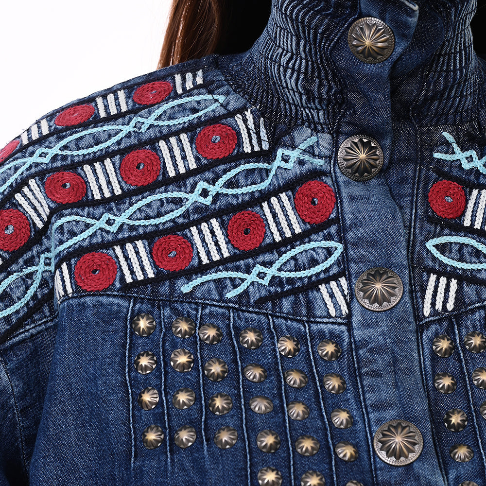 American Darling ADDR019 Denim Women shirt Jacket  Dress Tunic Ladies Girl Top Navy Blue