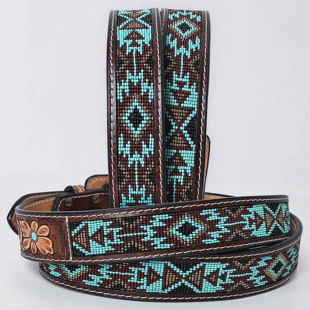 AMERICAN DARLING Beautifully Handtooled American Leather Unisex Belt Beeded