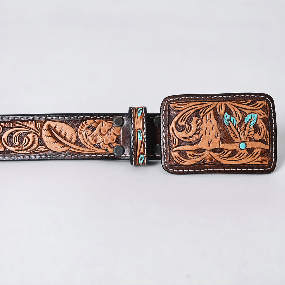 AMERICAN DARLING Beautifully Handtooled American Leather Unisex Belt Beeded
