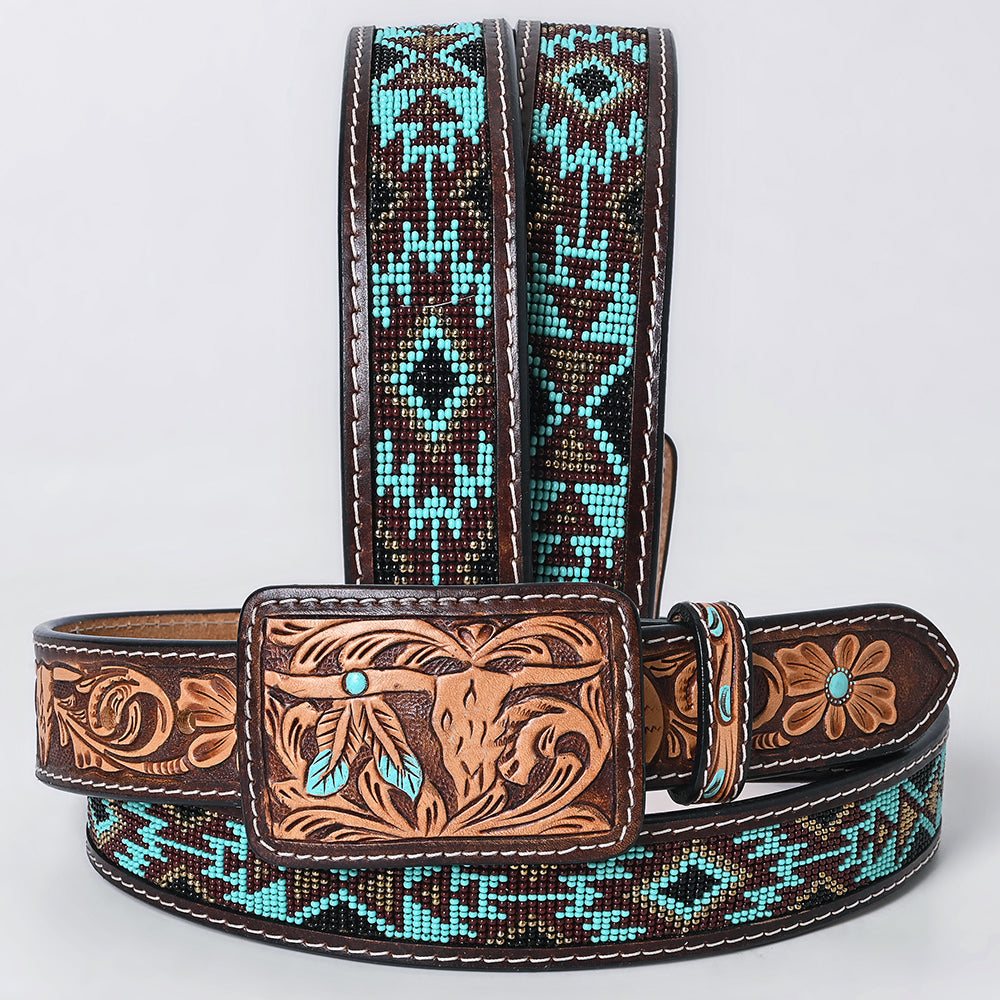 AMERICAN DARLING Beautifully Handtooled American Leather Unisex Belt Beeded