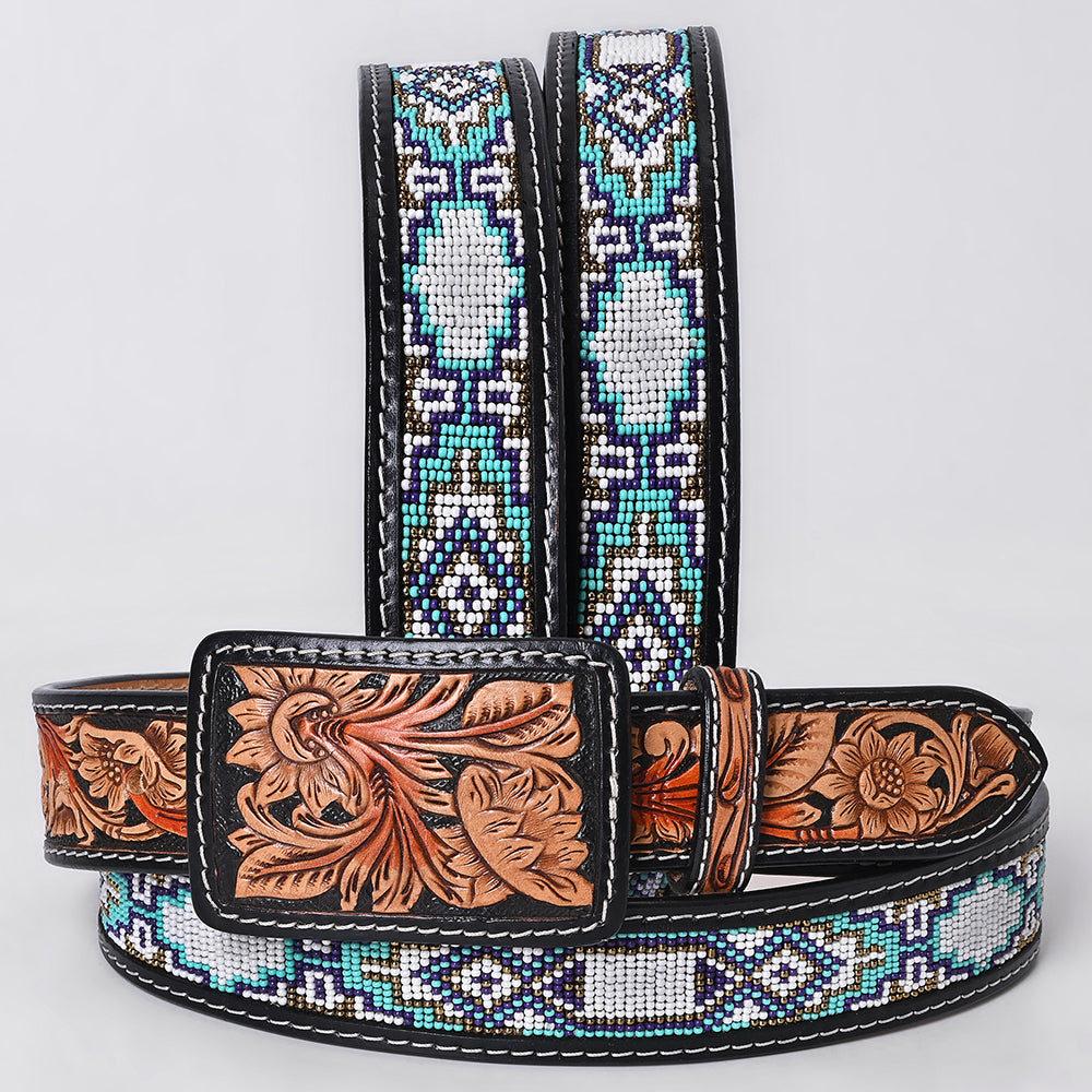 AMERICAN DARLING Beautifully Handtooled American Leather Unisex Belt Beeded