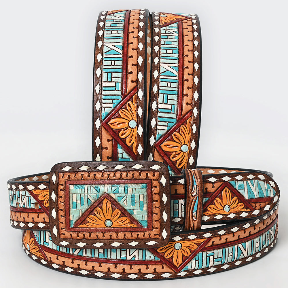 American Darling  Beautifully Hand Tooled Genuine American Leather Belt Men and  Women
