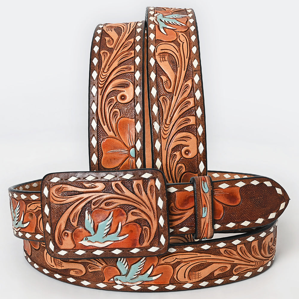 American Darling  Beautifully Hand Tooled Genuine American Leather Belt Men and  Women