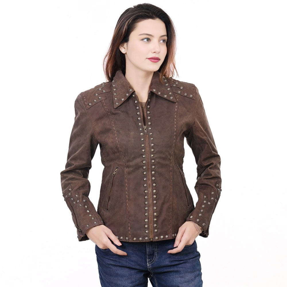 ADJKTLTR04 Genuine Vintage leather Women shirt jacket dress ladies girl