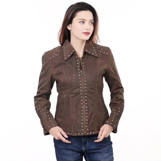 ADJKTLTR04 Genuine Vintage leather Women shirt jacket dress ladies girl
