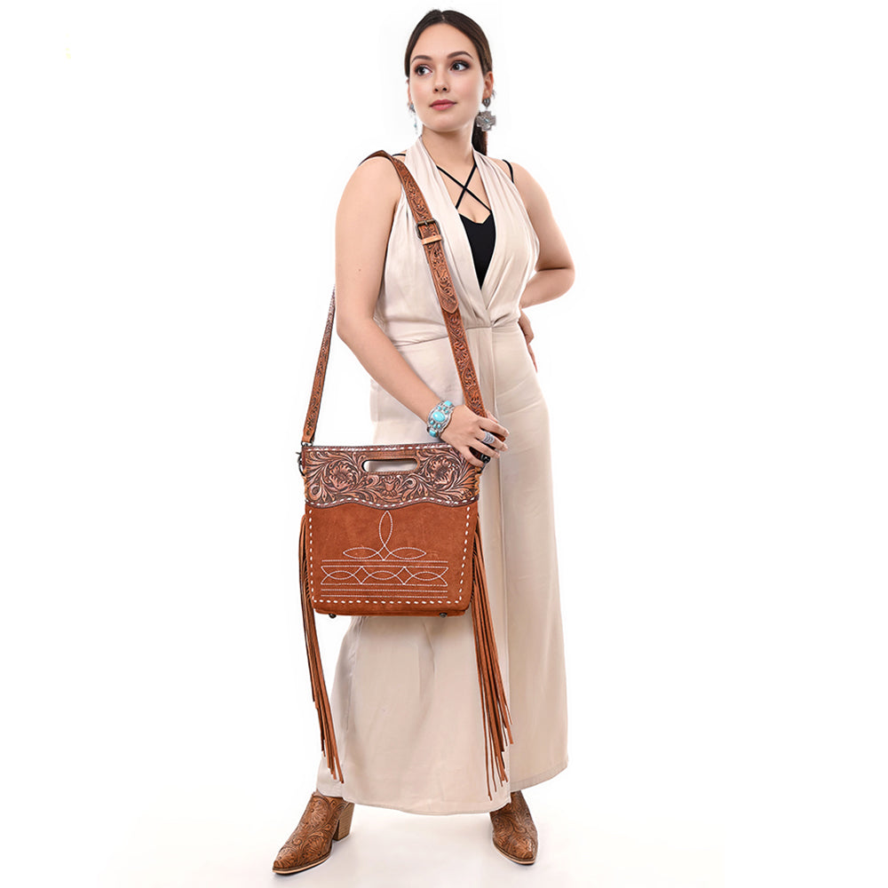 American Darling Crossbody Hand Tooled Genuine Suede Leather Women Bag Western Handbag Purse