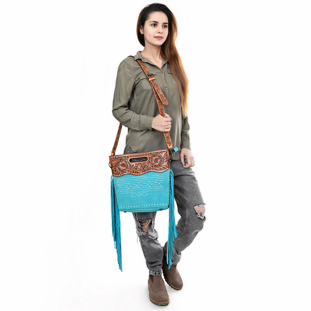 American Darling Crossbody Hand Tooled Genuine Suede Leather Women Bag Western Handbag Purse