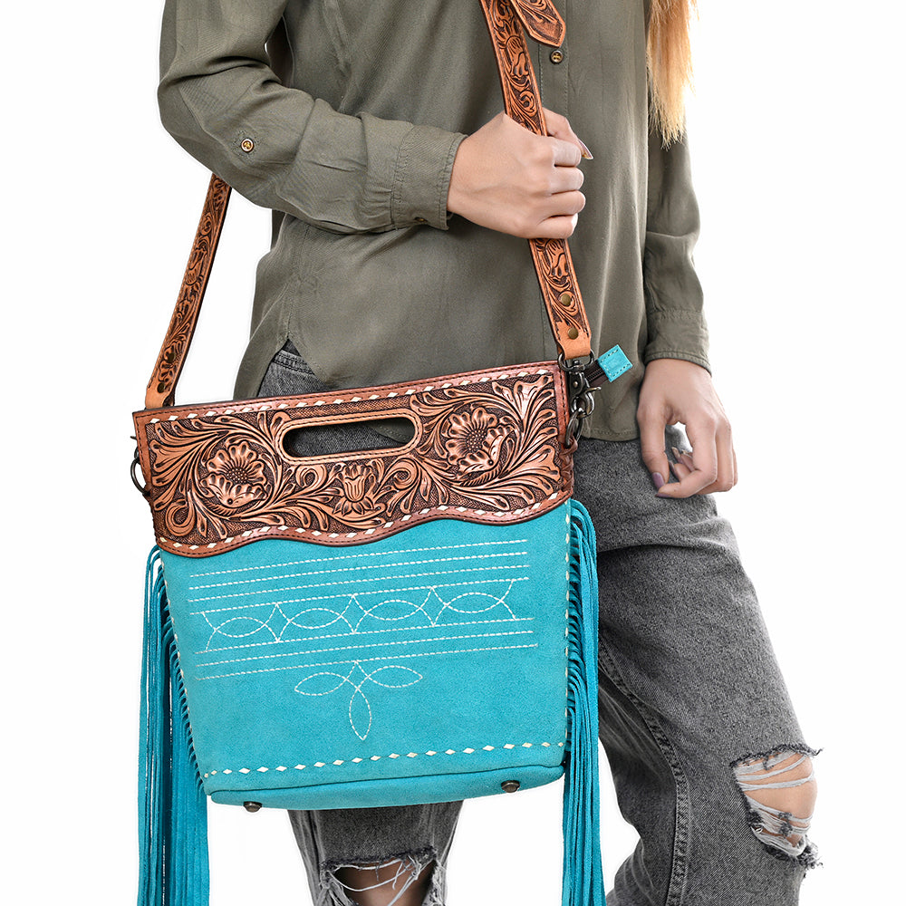 American Darling Crossbody Hand Tooled Genuine Suede Leather Women Bag Western Handbag Purse