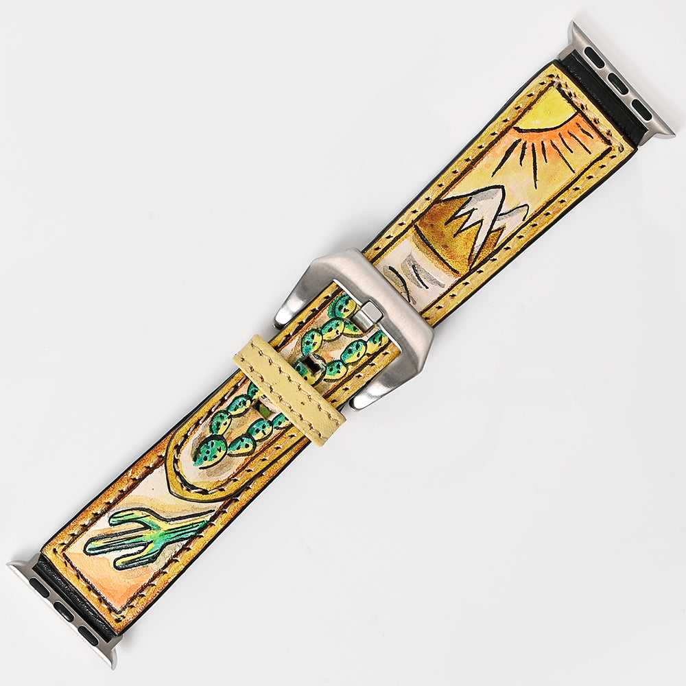 American Darling I watch Strap Genuine Leather With Beautiful Cactus Hand Painted Smart Watch Strap