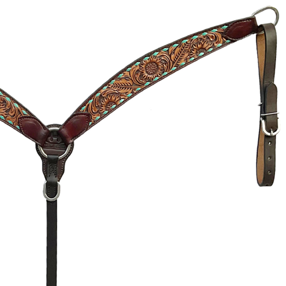 BAR H EQUINE Western Handtooled Leather Horse Headstall & Breast Collar Set