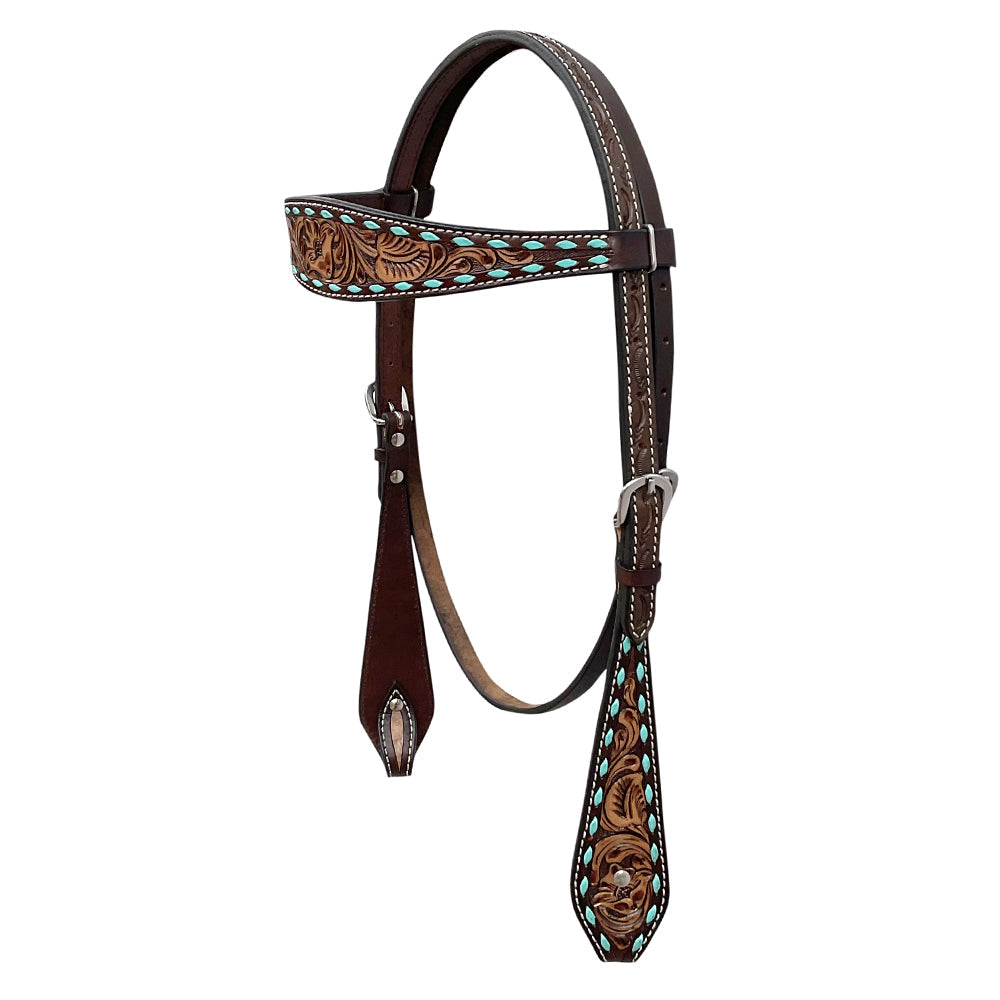 BAR H EQUINE Western Handtooled Leather Horse Headstall & Breast Collar Set