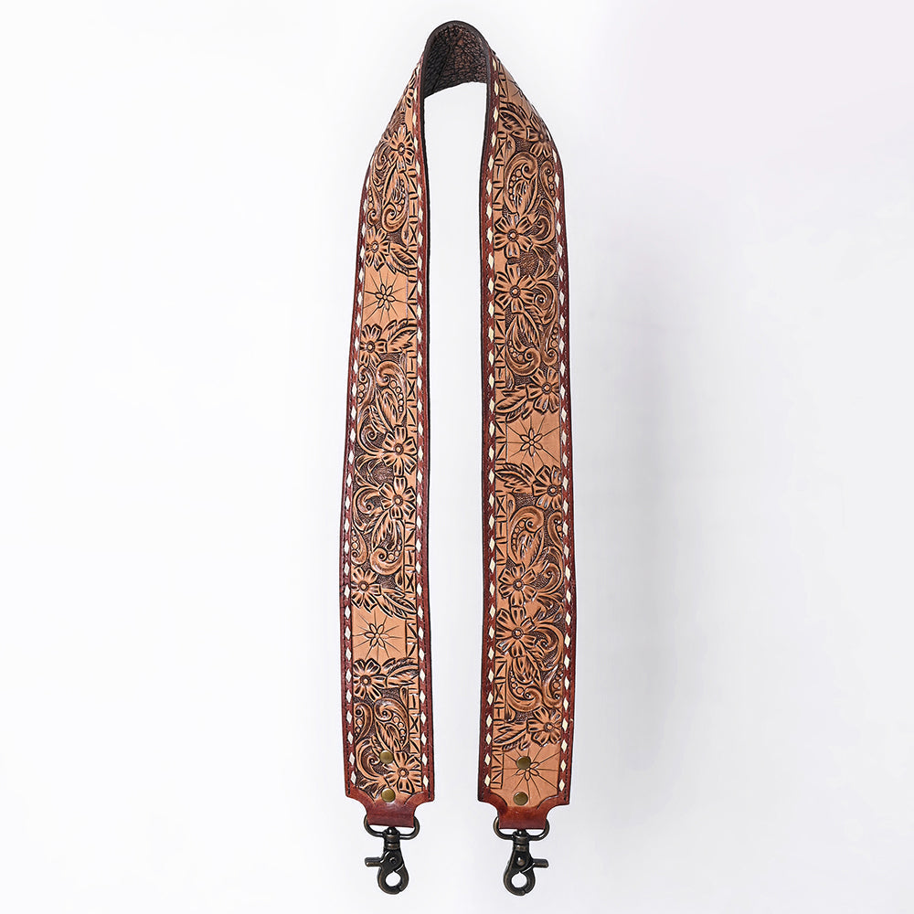 48 In American Darling Gorgeous Floral Hand Carved Genuine Leather Bag Strap With Flower Hand Tooled Design Brown Adbt147D