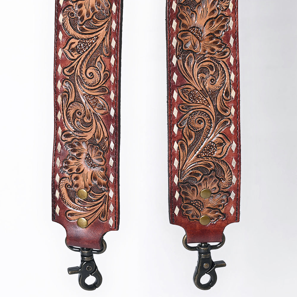 48 In American Darling Gorgeous Floral Hand Carved Genuine Leather Bag Strap With Flower Hand Tooled Design Brown Adbt147F