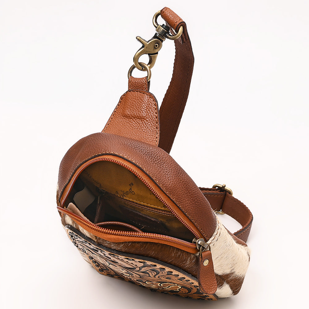 American Darling Hand Curved & Hair On Genuine Leather Sling Bag | Curved Travel Jewelry Case