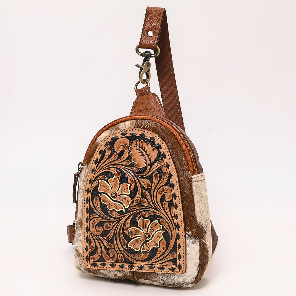 American Darling Hand Curved & Hair On Genuine Leather Sling Bag | Curved Travel Jewelry Case
