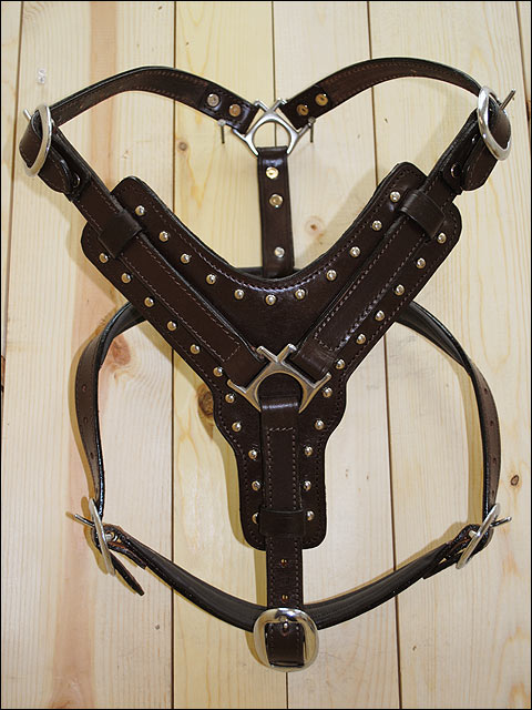 Large Leather Dog Harness Brown Genuine With Leash Hilason