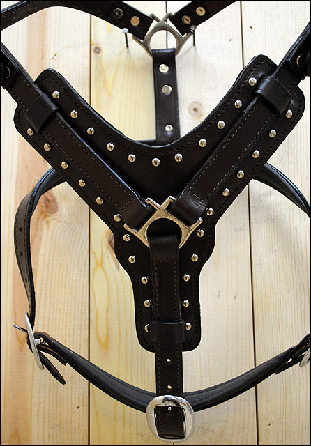 Large Leather Dog Harness Brown Genuine With Leash Hilason