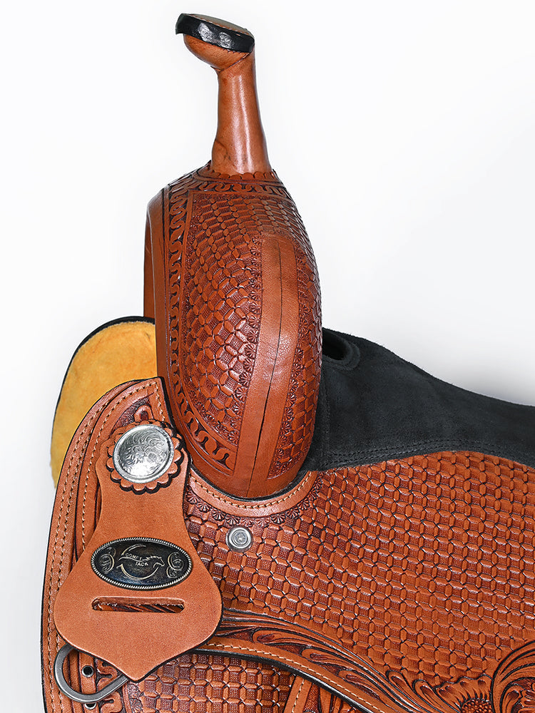 COMFYTACK Western Horse Barrel Racing American Leather Saddle Floral Carved & Tack Set Brown