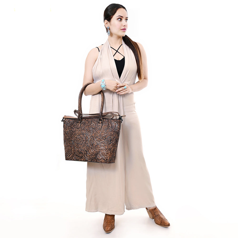 Tote Hand Tooled Genuine Western Leather Women Bag