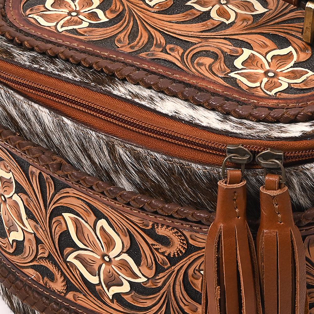 American Darling Hand Tooled & Hair On Genuine Leather Jewelry Case Bag